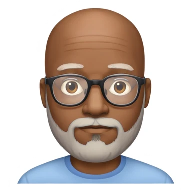 Bald black man wearing glasses with a beard age 50 sticker