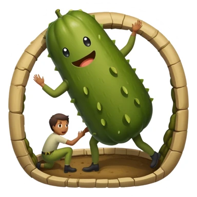 person pulling someone else dressed in a pickle costume out of a hole  sticker