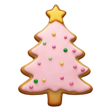 christmas tree cookie with light pink icing and light pink sprinkles and a pastel pink star  sticker