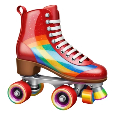 red vintage glitter roller skate with a white leather boot, rainbow stripes glitter sticker