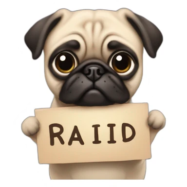 cartoon pug holding a sign that says raid sticker