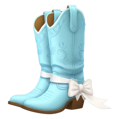 Pair of tall pastel light blue cowboy boots and two little white bows sticker