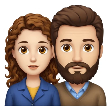 Criar Casal - Homem branco de cabelo liso e olhos marrom, com barba e mulher de pele branca cabelo cacheado marrom longo e olhos mel sticker