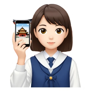 Japanese high school girl taking photos at Kyoto temple during school trip sticker