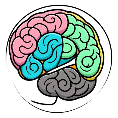 split brain, left side with swirling colors, right side with straight lines sticker