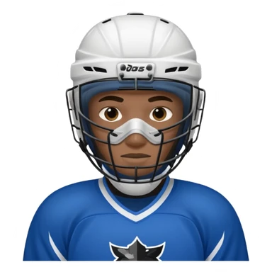 Black ice hockey player who have  a goalkeeper mask sticker