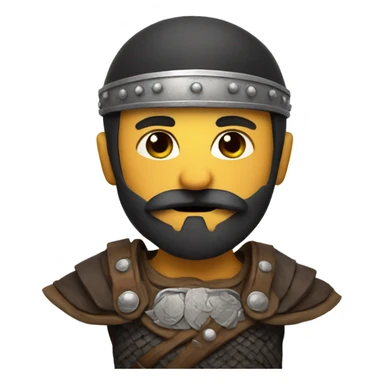 Boy with a dark mustache and beard and a Viking helmet sticker
