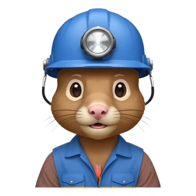 a mole rat, blue helmet, headlamp, brown worker cloth sticker