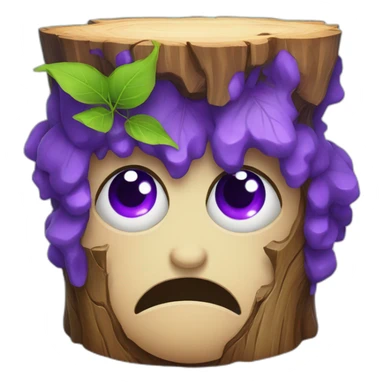 Head stump with holes in the stump for purple oval eyes and from the stump 2 horns with leaves sticker