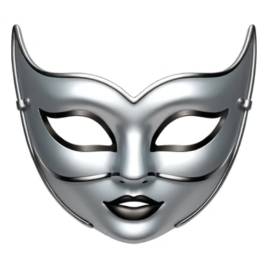 A sleek masquerade mask emoji made of polished silver chrome, smooth sensual curves, reflective metallic surface, mysterious sexy luxury vibe, minimal iOS emoji style, centered, clean white background sticker