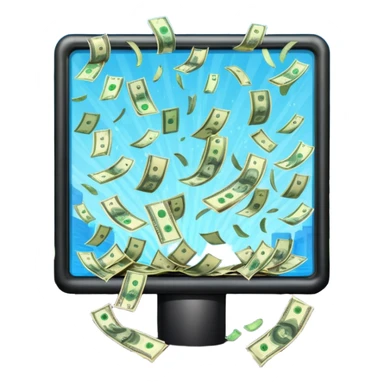 a street billboard advertisement money falling down in front of it sticker