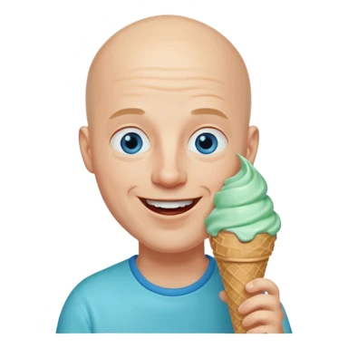 Smiling Bald man with blue eyes devouring a mint ice cream cone sticker