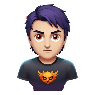 Создай стилизованное эмодзи в плоском векторном стиле, изображающее фаната Dota 2 и Path of Exile. Персонаж должен быть в игровом настроении: можно совместить элементы из обеих игр (например, логотип Dota 2 на футболке и тёмно-фэнтезийную атрибутику PoE). Лицо выражает азарт и концентрацию (можно добавить пиксельные глаза или лёгкий эффект 'tryhard'). Допустимы отсылки к мемам (например, '322', 'Рэки-фэил' для Dota или 'Тысяча врат' для PoE). Фон прозрачный, цвета — яркие, но без сложных градиентов. Эмодзи должно оставаться читаемым даже в маленьком размере (48x48px) sticker