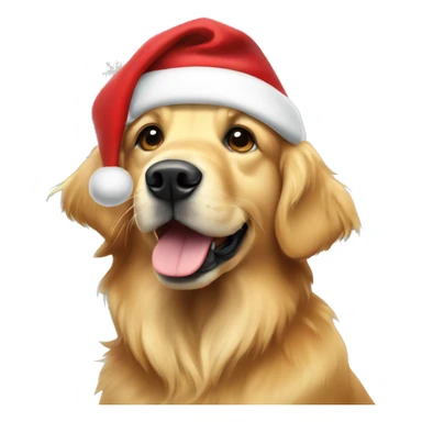 Golden retriever dog wearing Christmas hat sticker