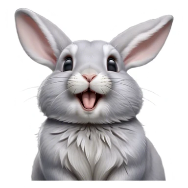 Cinematic Cute Yawning Grey Rabbit Portrait Emoji, Head tilted slightly with a dramatic, wide-open yawn, showcasing a smooth grey fur with a refined finish, floppy ears slightly drooping, round grey eyes barely open in drowsy contentment, Simplified yet irresistibly adorable features, highly detailed, glowing with a soft, cozy glow, high shine, relaxed yet expressive, stylized with a touch of whimsy, bright and endearing, soft glowing outline, capturing the essence of a sleepy yet affectionate bunny, so drowsy it feels like it could stretch out of the screen and curl up for a nap! sticker