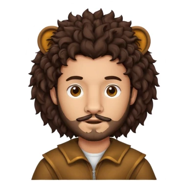 Make a guy with curly big dark browns hair and medium skin then give him lion ears and a little facial hair sticker