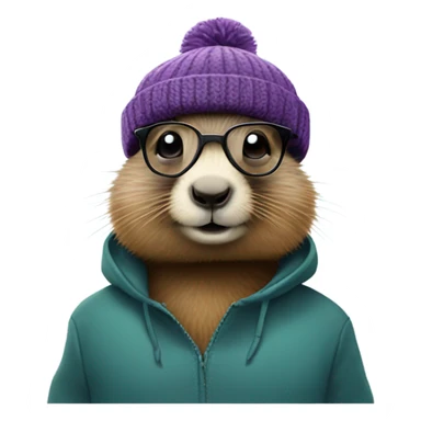 Marmot with hipster glasses and beanie sticker