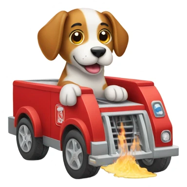 A dog washing a fire engine sticker