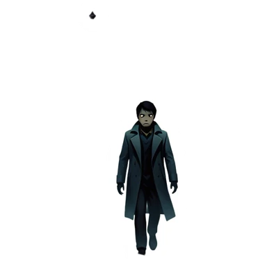 Icon for Thriller Movie: A dramatic movie poster-style design with dark, moody lighting. Include a shadowy figure, eerie silhouettes, and tense elements like a flickering street lamp, a lone figure walking through fog, and a tense cityscape. Intense, suspenseful atmosphere. Transparent background. sticker