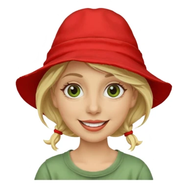 messy green clay mask and red tourist hat blond braided woman big eyes smiling and clay mask on face sticker