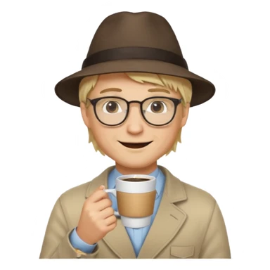 glasses long hair blonde man drink coffe with hat  sticker