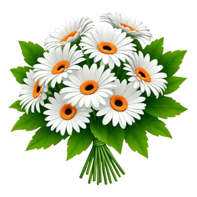 bouquet White Gerbera Daisy, luxuriant, leaf, bud, orange style sticker