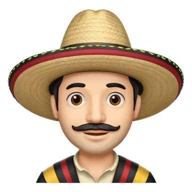 A happy fair skinned Colombian man with minimal facial hair wearing a black and beige stripped Colombian sombrero sticker