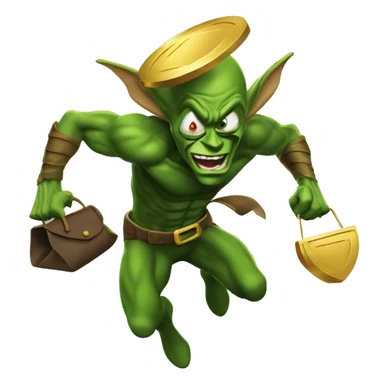 green goblin running and holding a bag of gold coins on his back sticker