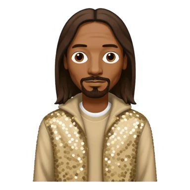 Snoop Dogg with long dark brown hair, beige sequin outfit sticker