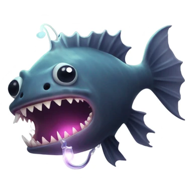 Anglerfish with glowing lure, sharp teeth, and big eyes. sticker