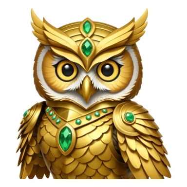 owl warrior wearing golden armor embedded with emerald jewels

 sticker