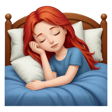 Red long hair girl sleeping in bed alone sticker