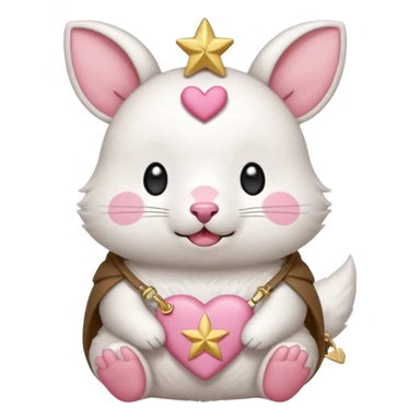 GENERATE ME A MOMONGA WHITE ANIMAL  FROM CHIIKAWA AND PUT A SAKURA FLOWER ON HIS HEAD AND A STAR PELT ON HIS BELLY AND A HEART PURSE ON HIS ARM WITH HIS FACE MAKE HIS TOUNGE STICK OUT WITH A LITTLEPINCH OFDROOL AND MAKE HIM ANIME  sticker