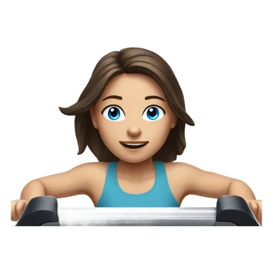 Realistic brunette girl with bright blue eyes running on treadmill  sticker