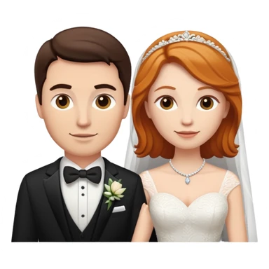 wedding couple with white man with dark brown hair and white woman with light ginger hair sticker