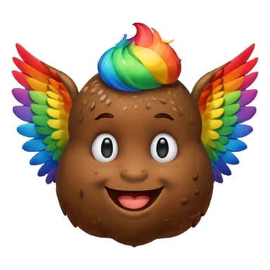 Rainbow Poop emoji face with wings sticker