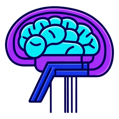 brain with neon glow effect, blue neon glow on top left, purple neon glow on bottom right sticker