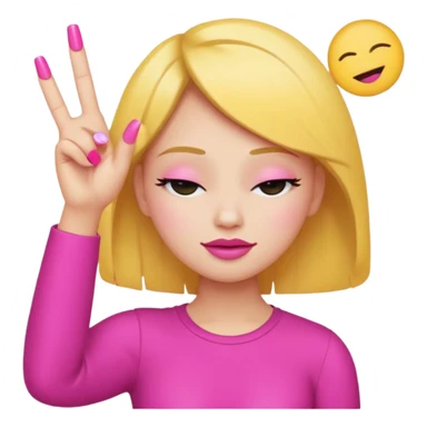 Yellow circle emoji sighing and drumming fingers up the side of their head the eye is closed it is a side profile pink lipstick and pink nails sticker