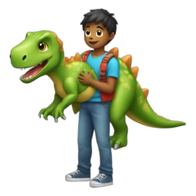 Kid hugging a dinosaur toy in his chest sticker