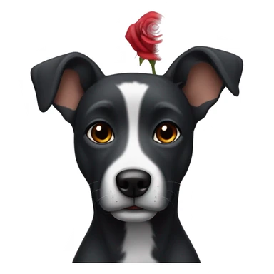 Short haired black dog with rose ears, greying muzzle and eyebrows, and brown eyes  sticker