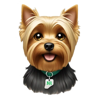 Yorkshire terrier with a collar that says N+M sticker