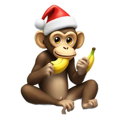 Monkey eating banana with a Christmas hat on playing in a pool sticker