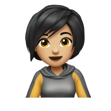 a pretty gamer girl with a short black pixie hair cut (light skin) playing on computer  sticker