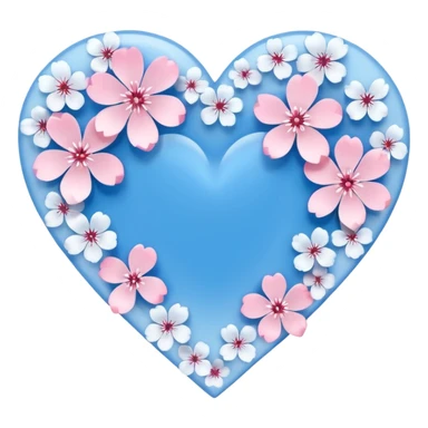  blue sakura heart, heart made of white sakura petals with pink accents, remove background sticker