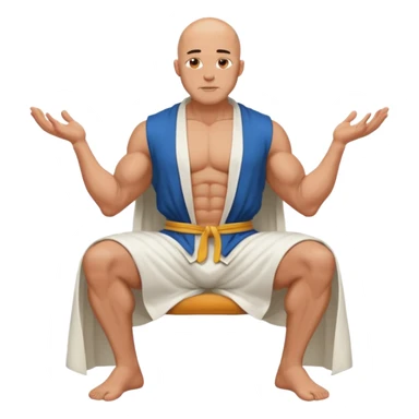 fullbody jacked bald guy, sleeveless and unbuttoned in full white robe sitting sticker