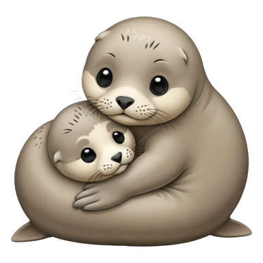 seal pup nuzzling its mum, cute and soft, gentle colors, emoji style sticker