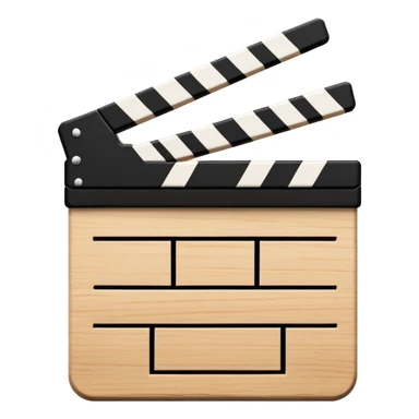 Ultra simplified movie clapper with black and white colors, two simple rectangles with a diagonal line sticker