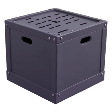 industrial crate, heavy metal with bolts and vents sticker
