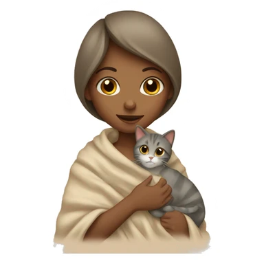 girl petting cat in beige blanket sticker