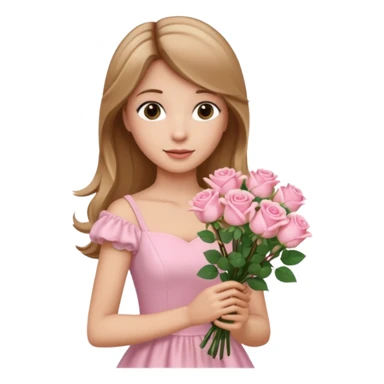 A beautiful princess with light brown hair and blonde streaks wearing a light pink dress and holding a bouquet of light pink roses  sticker